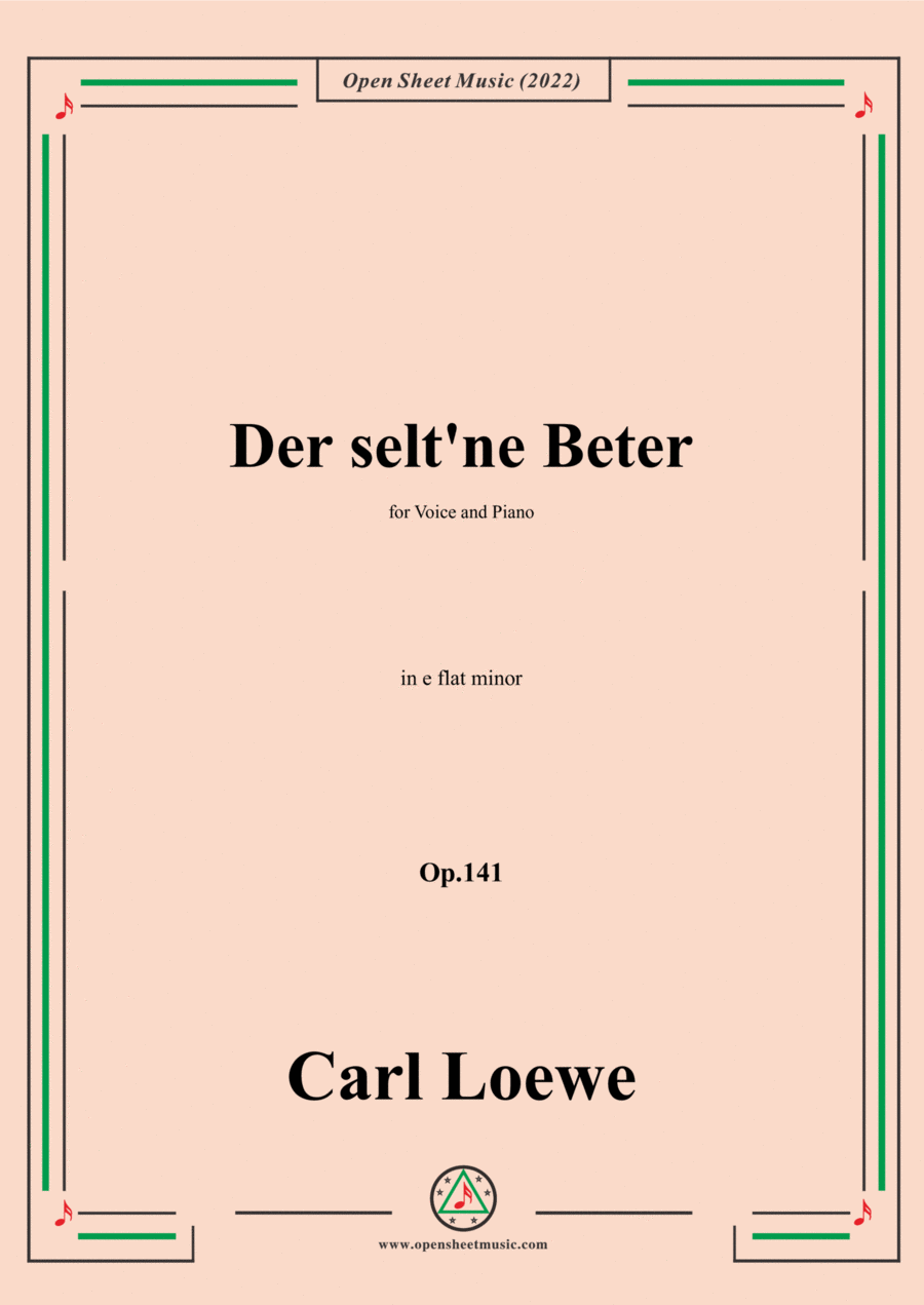 Loewe-Der selt'ne Beter,in e flat minor,Op.141,for Voice and Piano Voice Solo scores gallery preview page 1