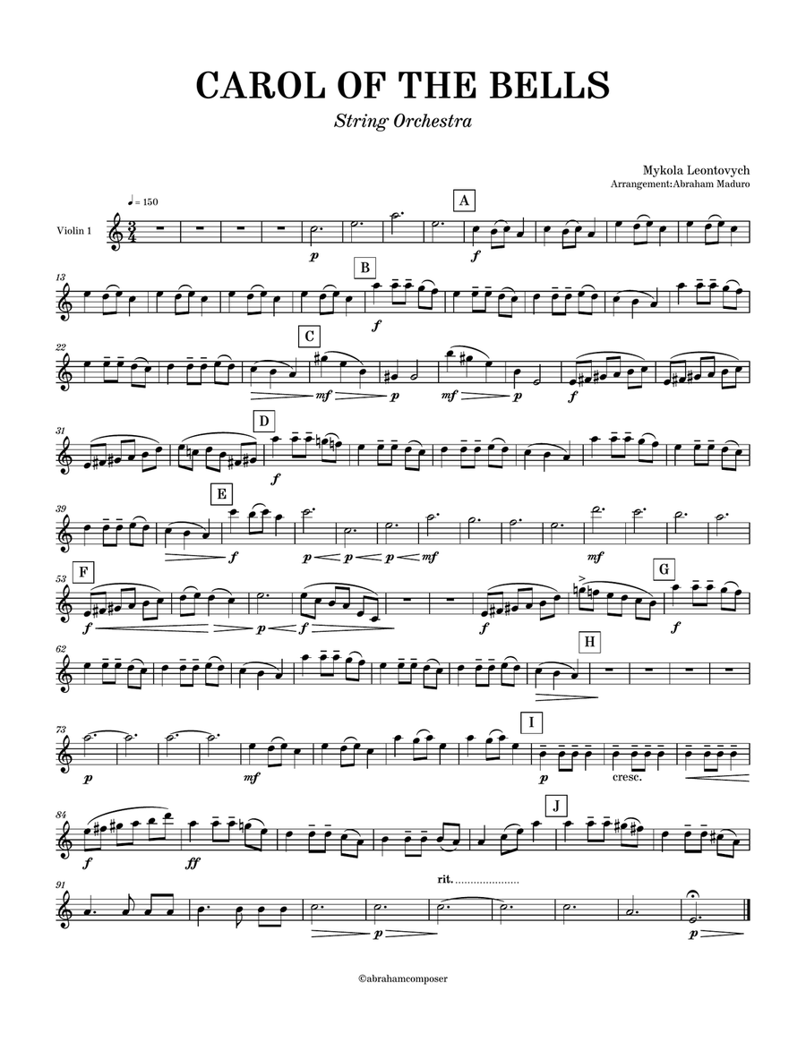 Carol of The Bells String Orchestra-Quintet String Orchestra scores gallery preview page 6