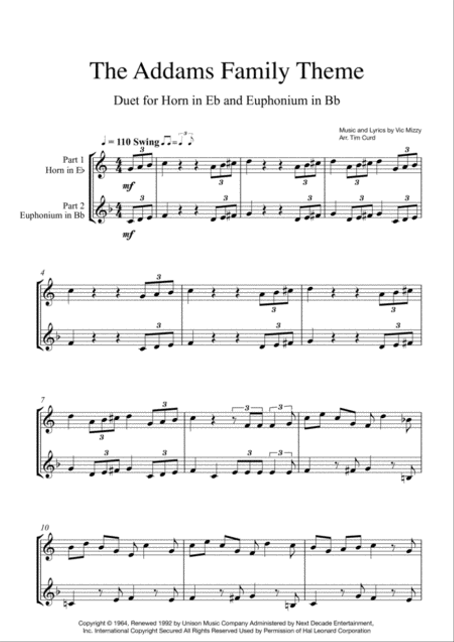 Addams Family Theme Brass Duet scores gallery preview page 1