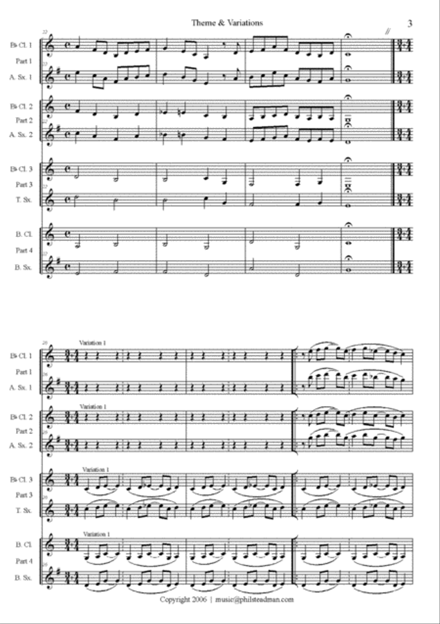 Theme & Variations for flexible Woodwind quartet Woodwind Quartet scores gallery preview page 3