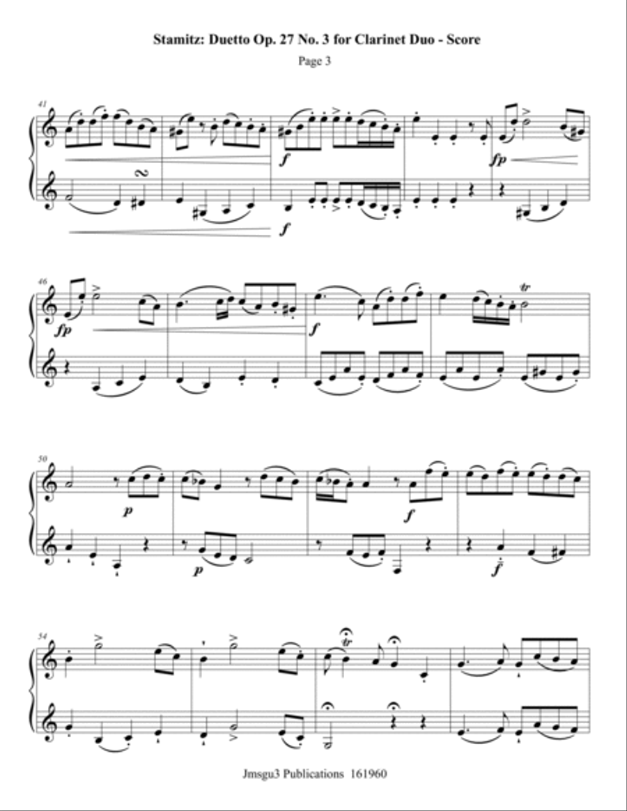 Stamitz: Duet Op. 27 No. 3 for Clarinet Duo Clarinet Duet scores gallery preview page 3