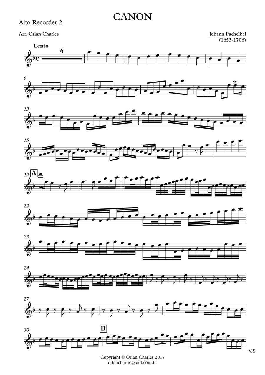 Pachelbel - Canon in D (Kanon) - arranged for recorder quartet Woodwind Quartet scores gallery preview page 5