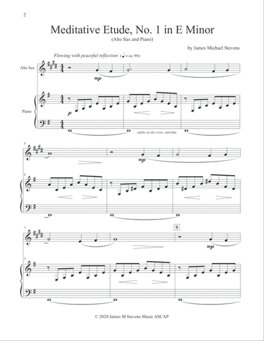 Meditative Etude, No. 1 in E Minor - Alto Sax & Piano Alto Saxophone scores gallery preview page 2