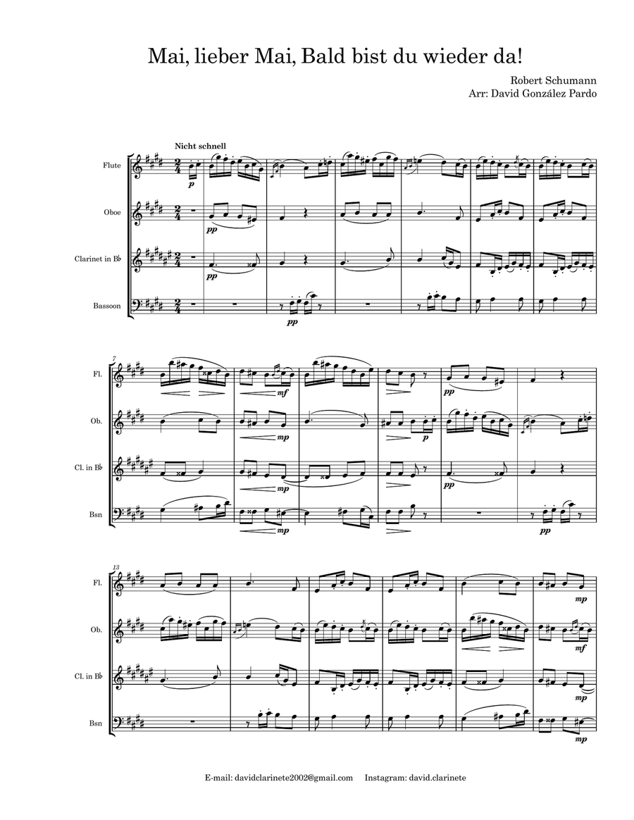 Mai, lieber Mai from Album for the Young, Opus 68 Woodwind Quartet scores gallery preview page 1