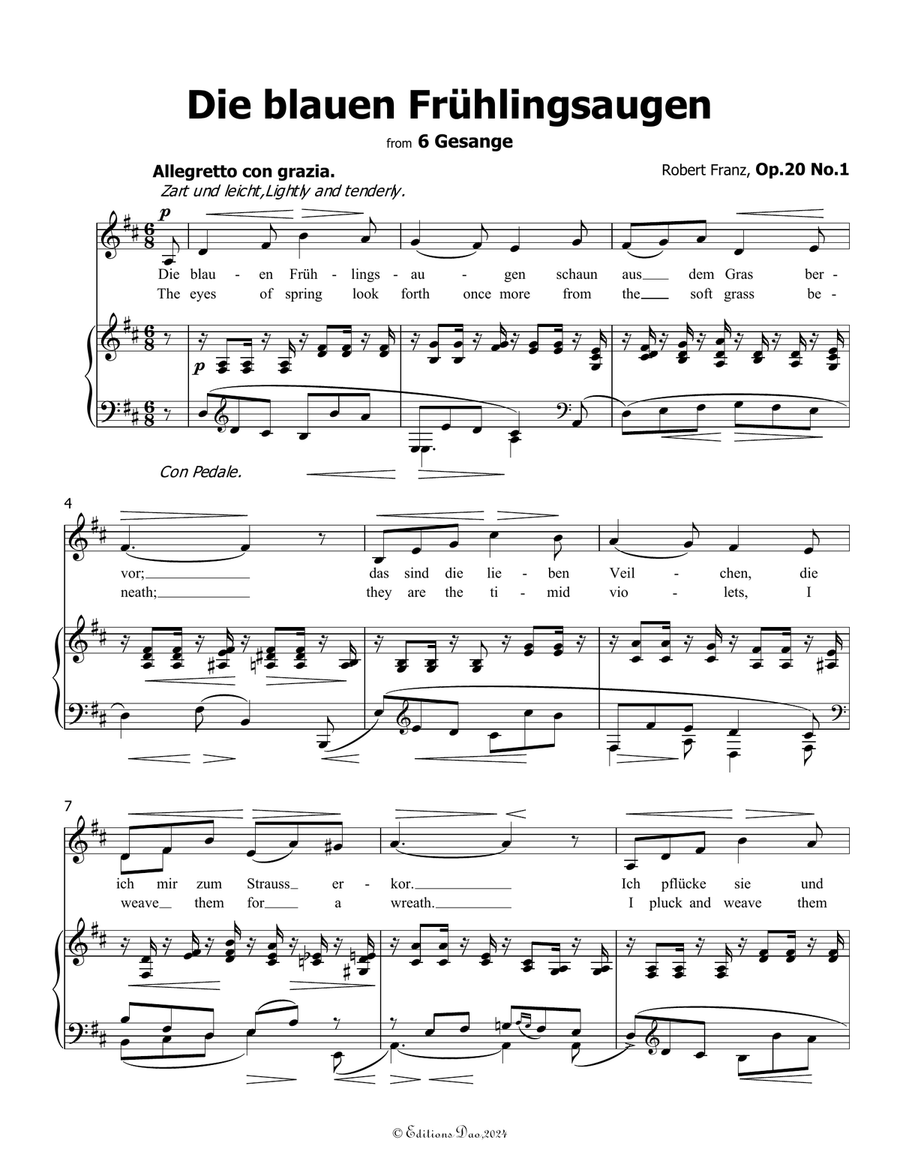 Die blauen Fruhlingsaugen, by Robert Franz, in D Major Voice scores gallery preview page 3