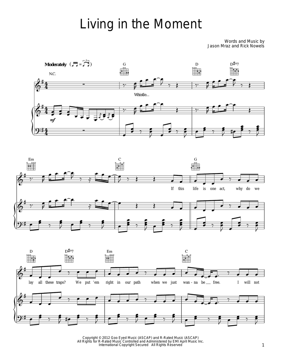 Living In The Moment Piano, Vocal, Guitar scores gallery preview page 1