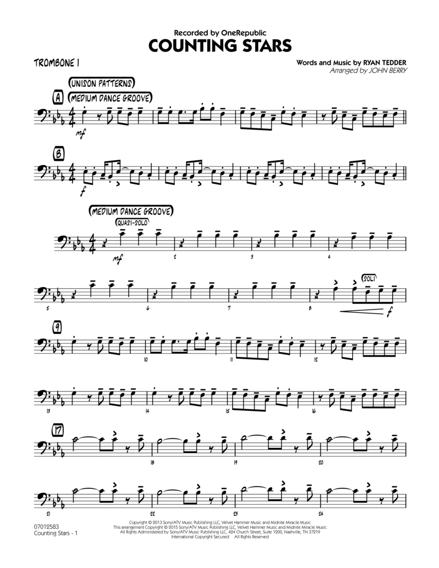 Counting Stars - Trombone 1