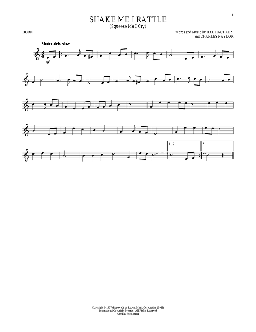 Shake Me I Rattle (Squeeze Me I Cry) Horn Solo scores gallery preview page 1