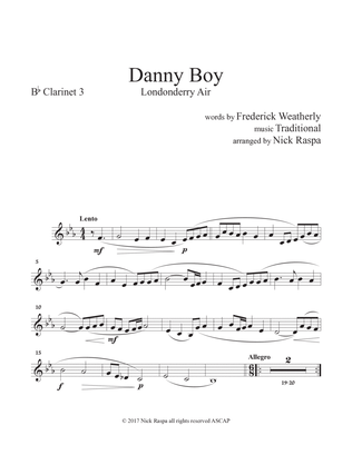Danny Boy for Clarinet Quintet - B flat Clarinet 3 part