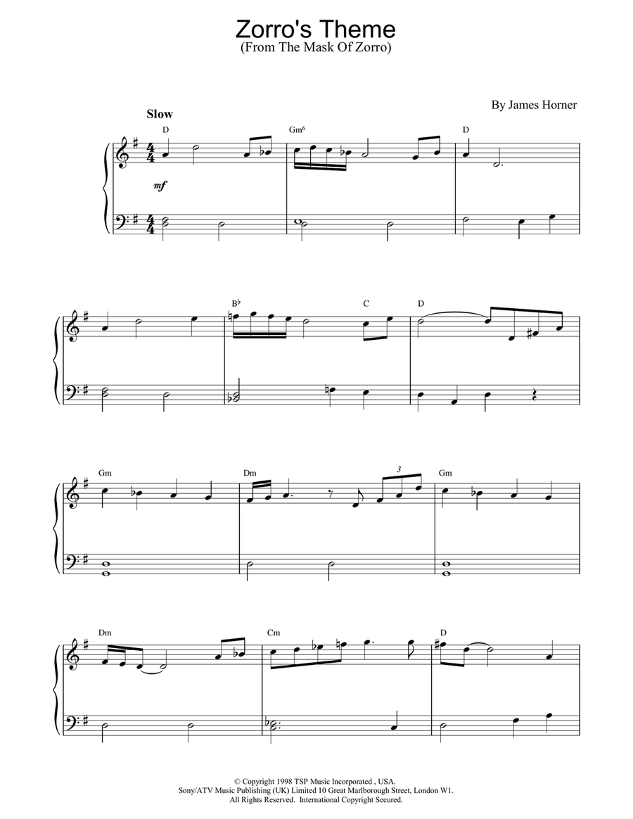 Zorro's Theme Piano Solo scores gallery preview page 1