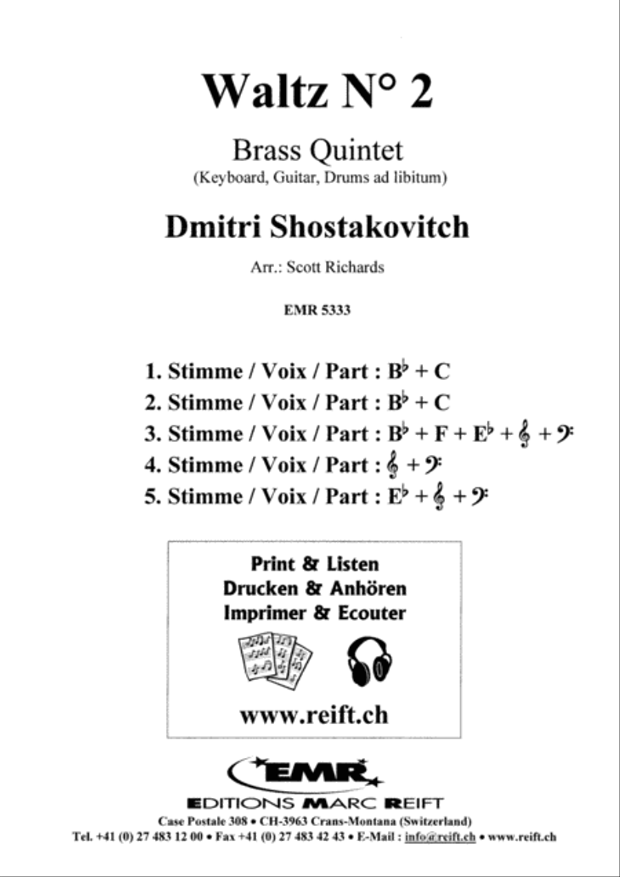 Waltz No. 2 Brass Quintet scores gallery preview page 2