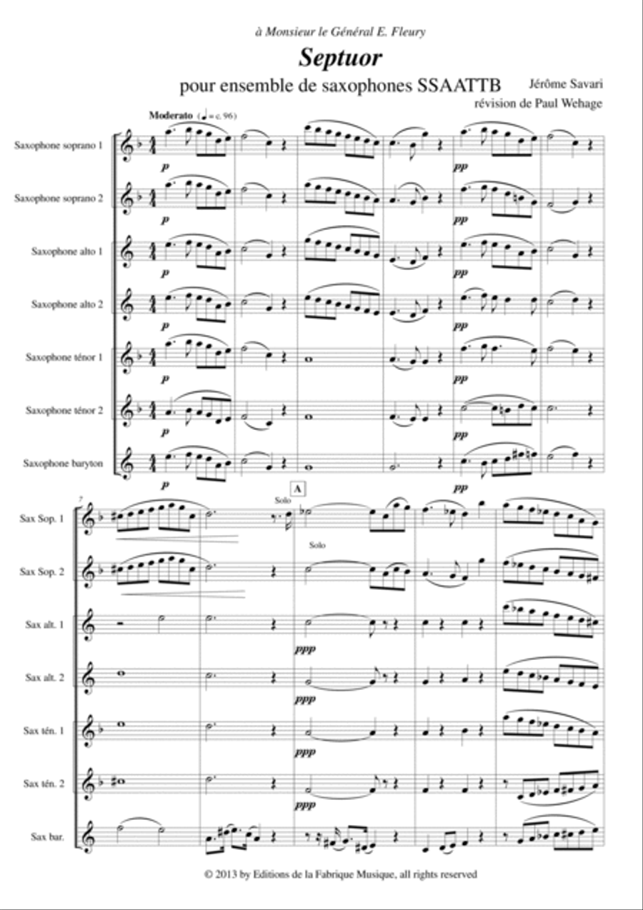 Jérôme SAVARI Septet for SSAATTB saxophone septet Choir scores gallery preview page 2