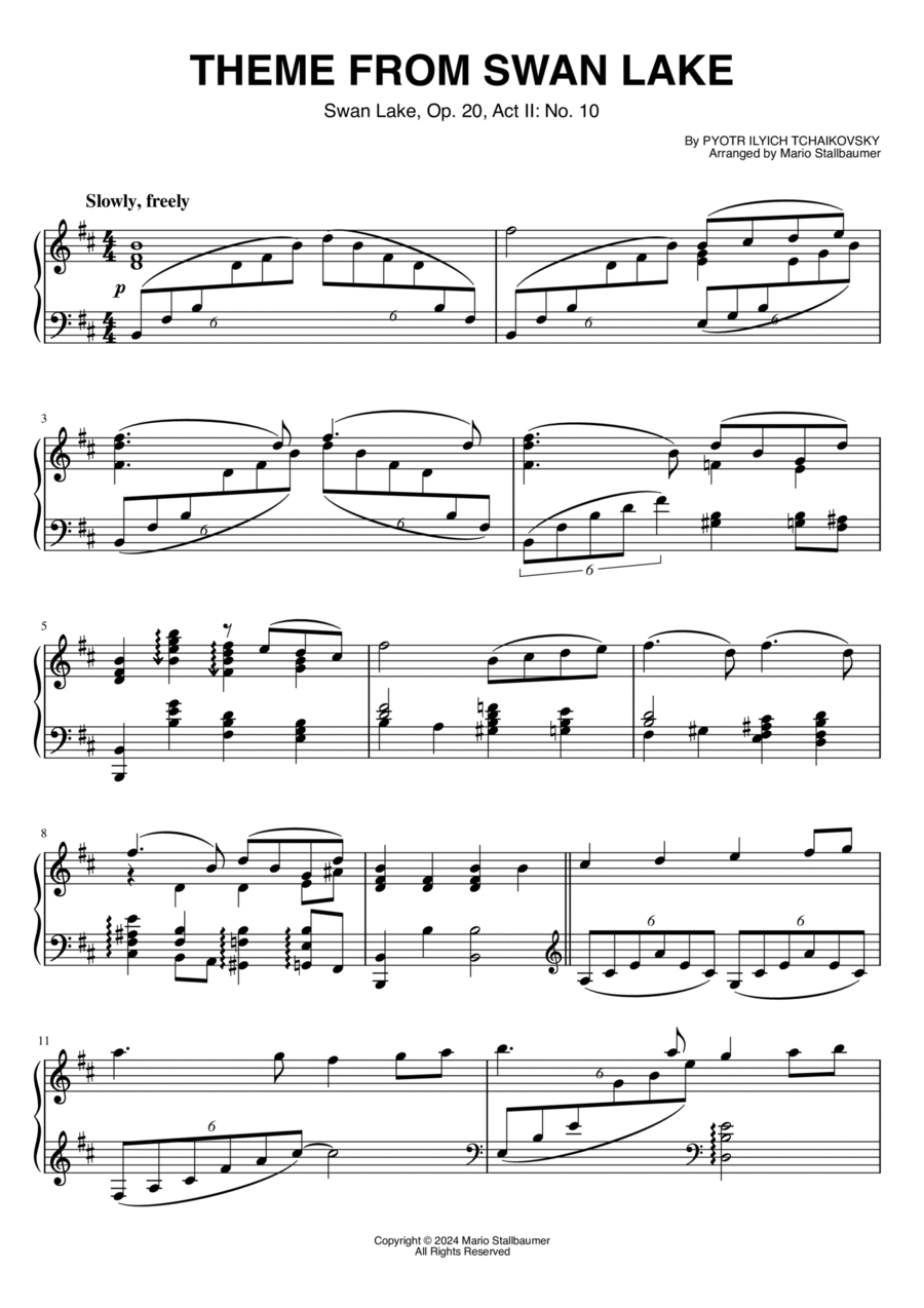Theme from Swan Lake (Op. 20, No. 10) Piano Solo scores gallery preview page 1