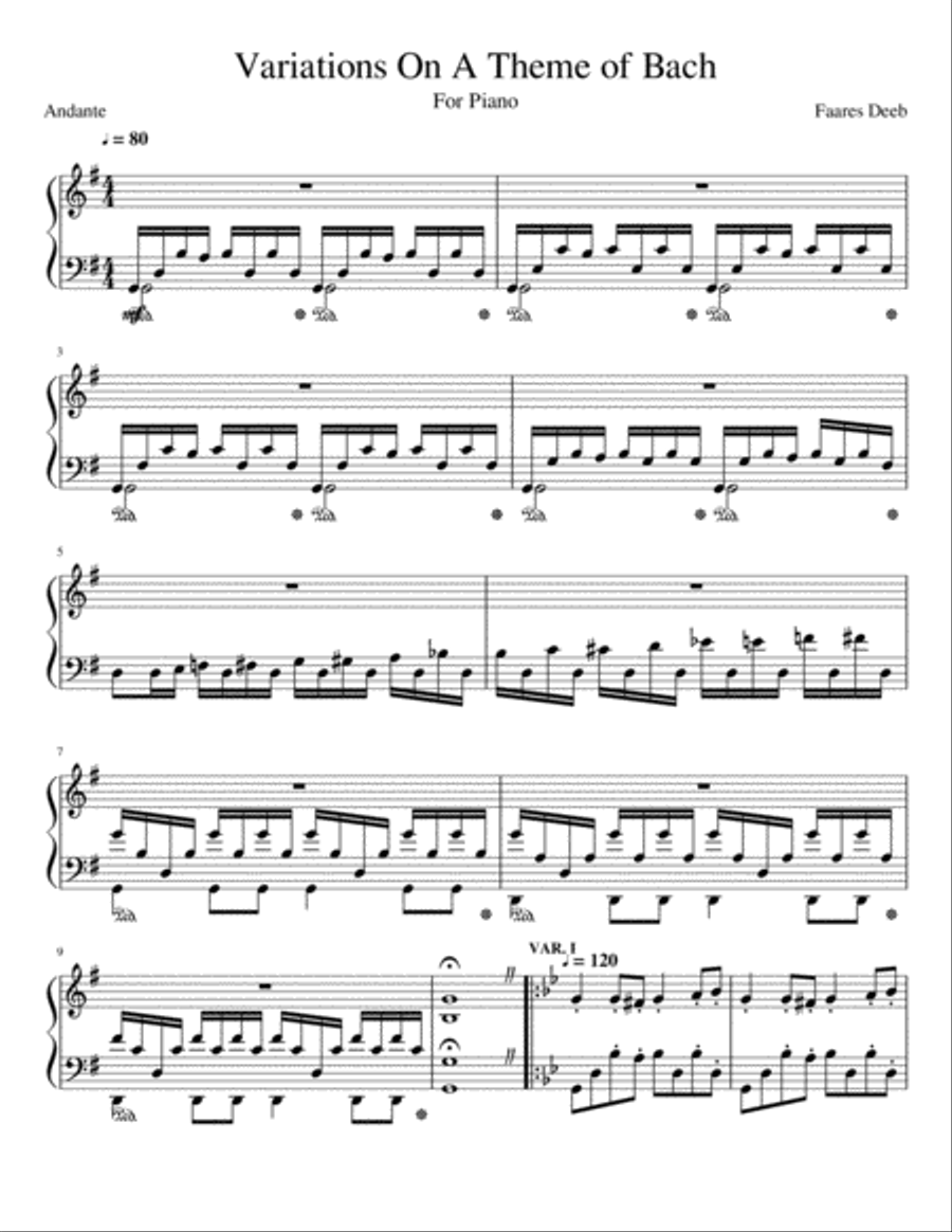 Variations On A Theme of Bach Piano Solo scores gallery preview page 1