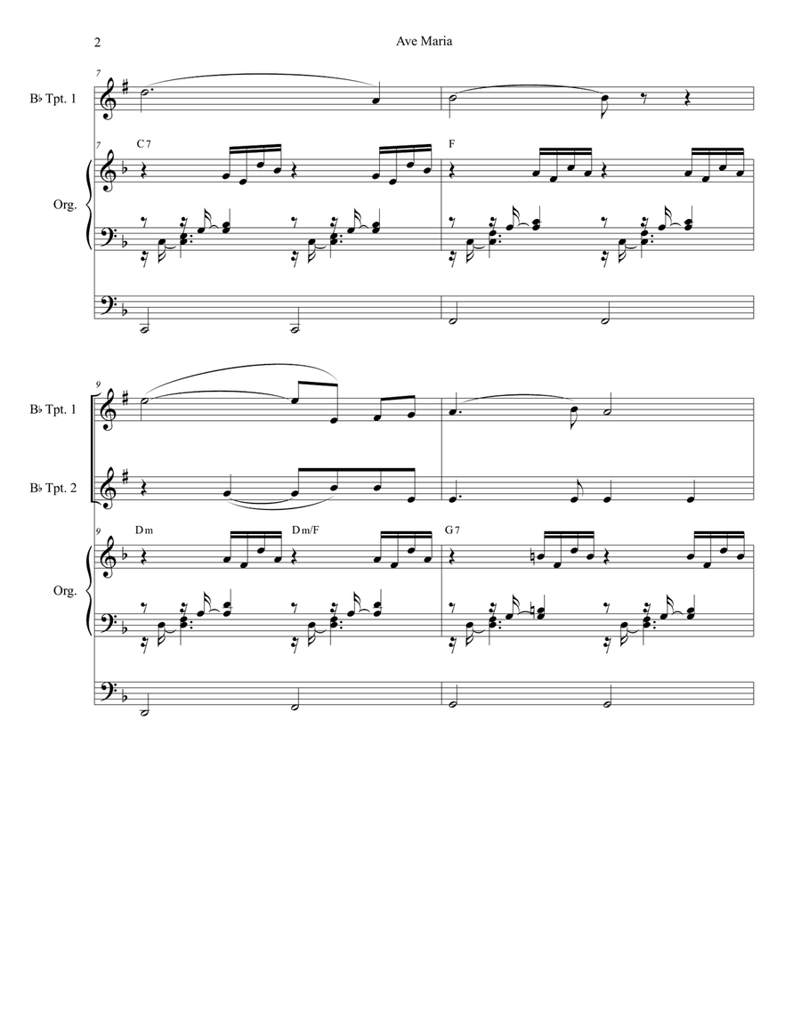 Ave Maria (Duet for Bb-Trumpet - Organ Accompaniment) Trumpet Duet scores gallery preview page 2