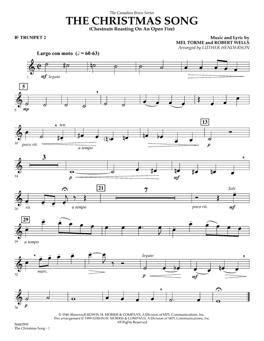 The Christmas Song (Chestnuts Roasting) - Bb Trumpet 2 (Brass Quintet) Brass Quintet scores gallery preview page 1