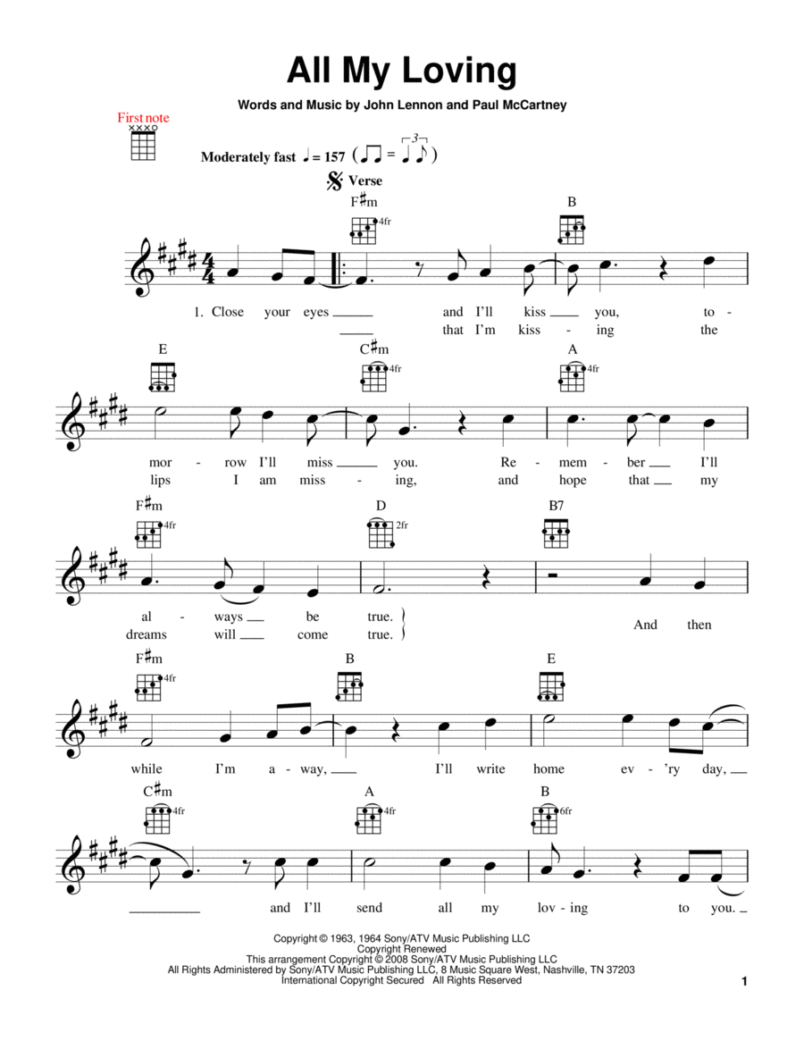 All My Loving All My Loving Ukulele scores gallery preview page 1