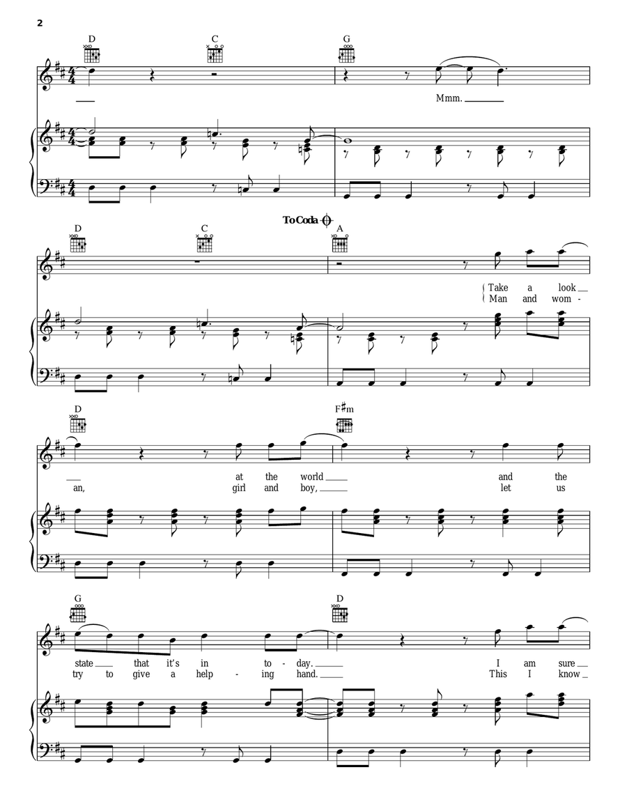 Wonderful World, Beautiful People Piano, Vocal, Guitar scores gallery preview page 2