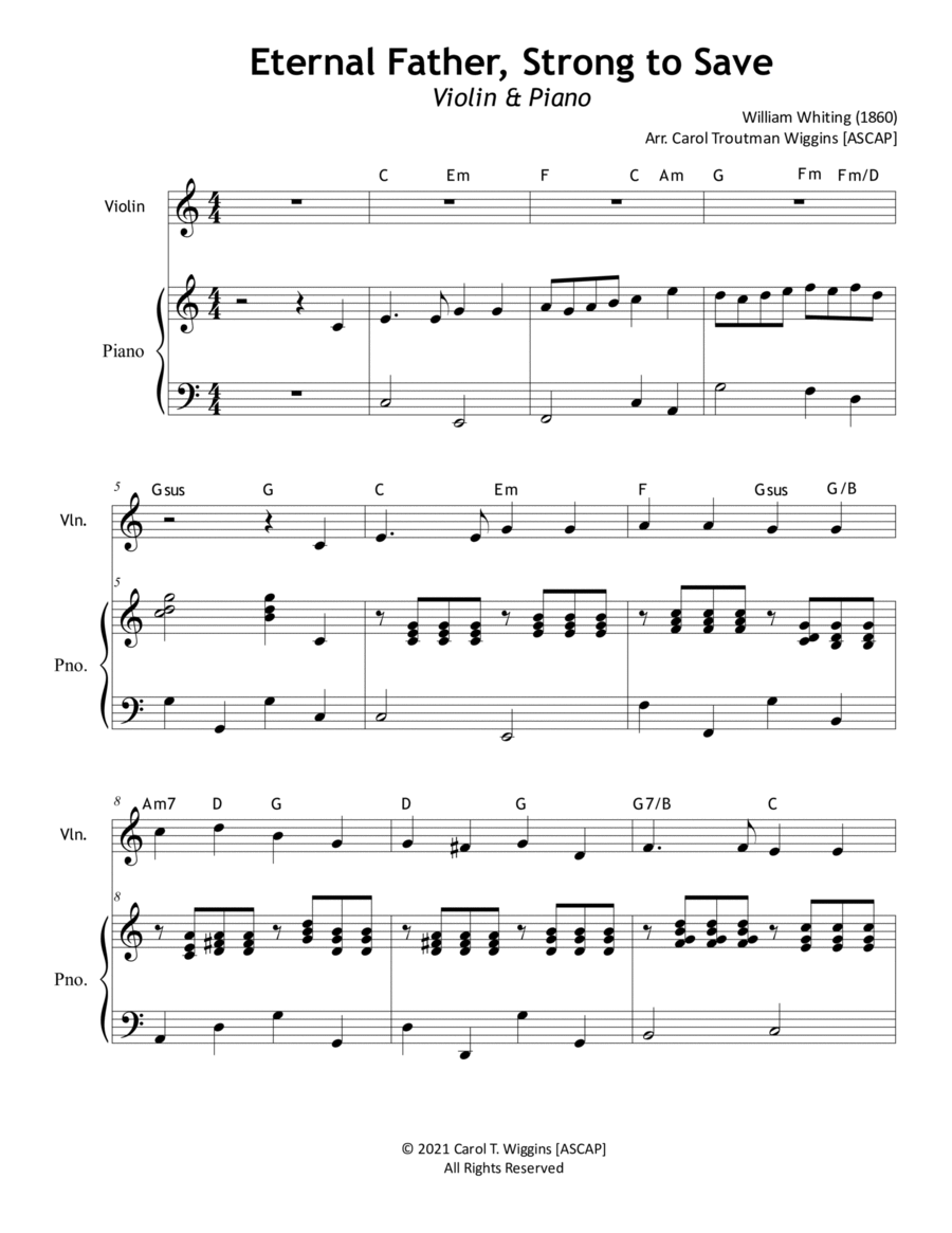 Eternal Father, Strong to Save (Violin & Piano) Viola scores gallery preview page 1