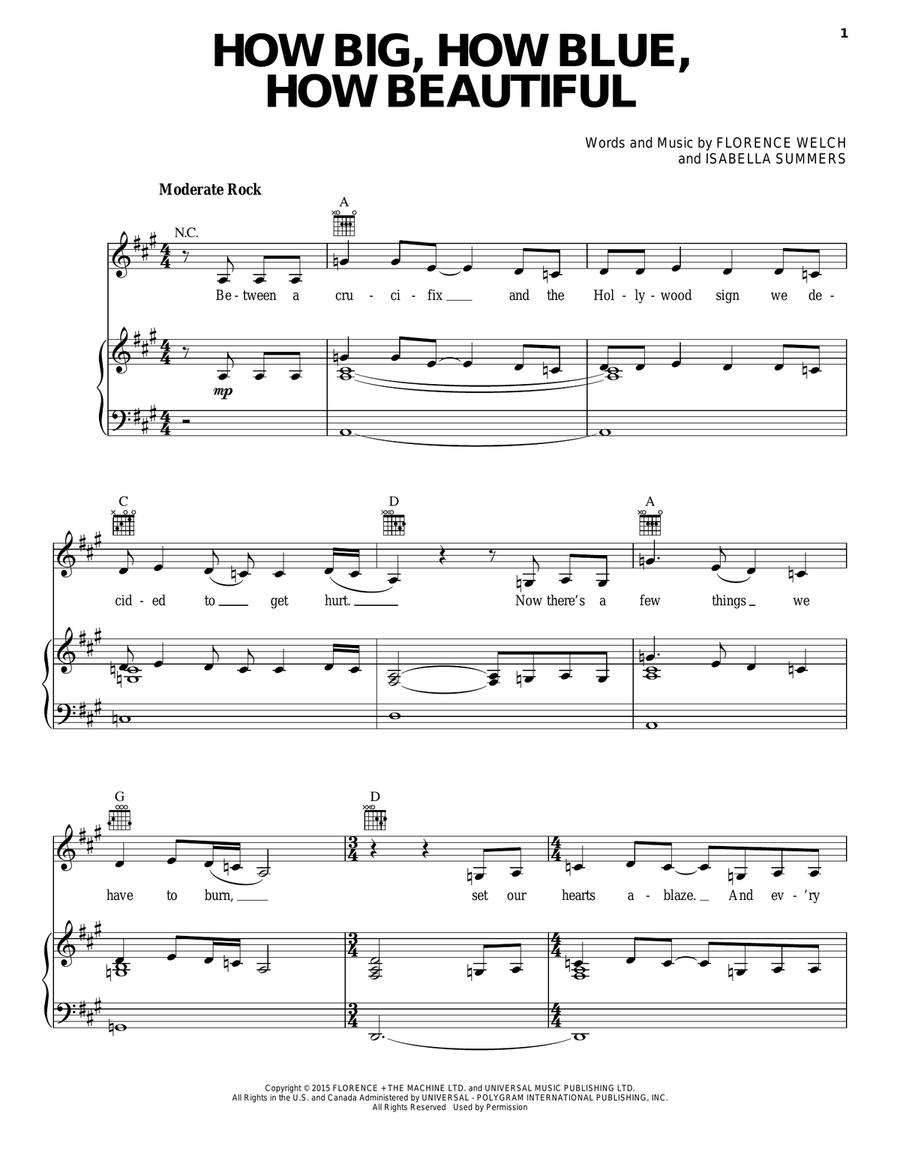 How Big, How Blue, How Beautiful Piano, Vocal, Guitar scores gallery preview page 1