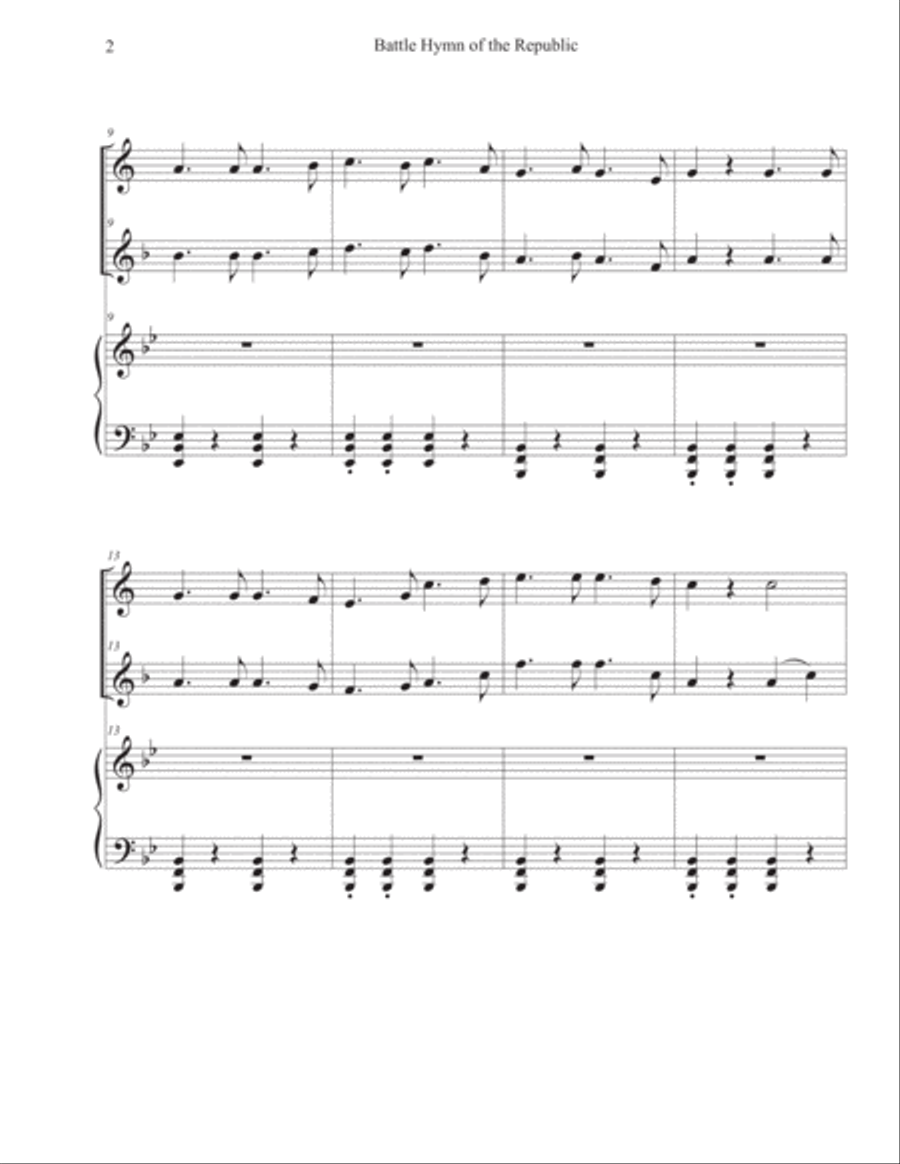 Battle Hymn of the Republic (Trumpet-French Horn-Piano) Brass Duet scores gallery preview page 2