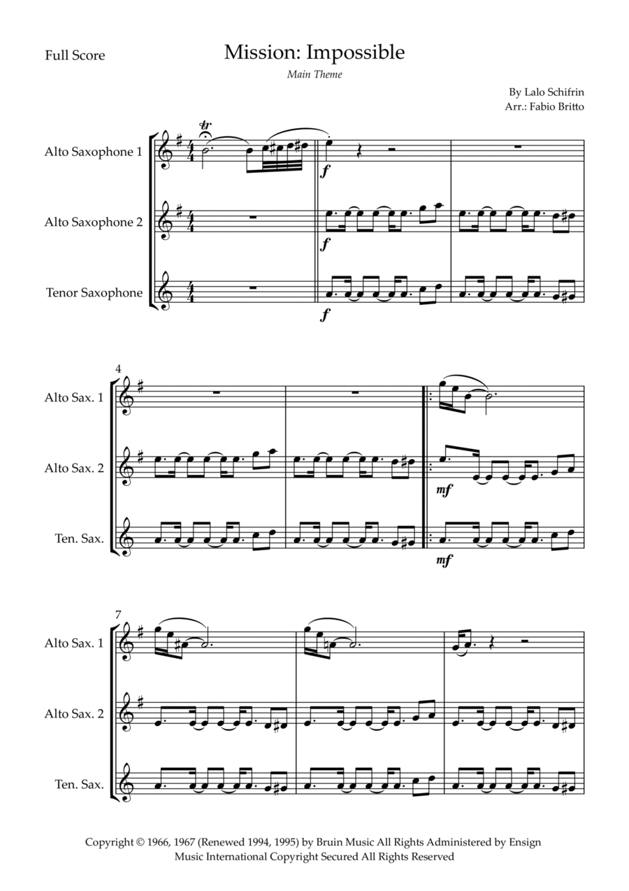 Mission: Impossible Theme Woodwind Trio scores gallery preview page 1