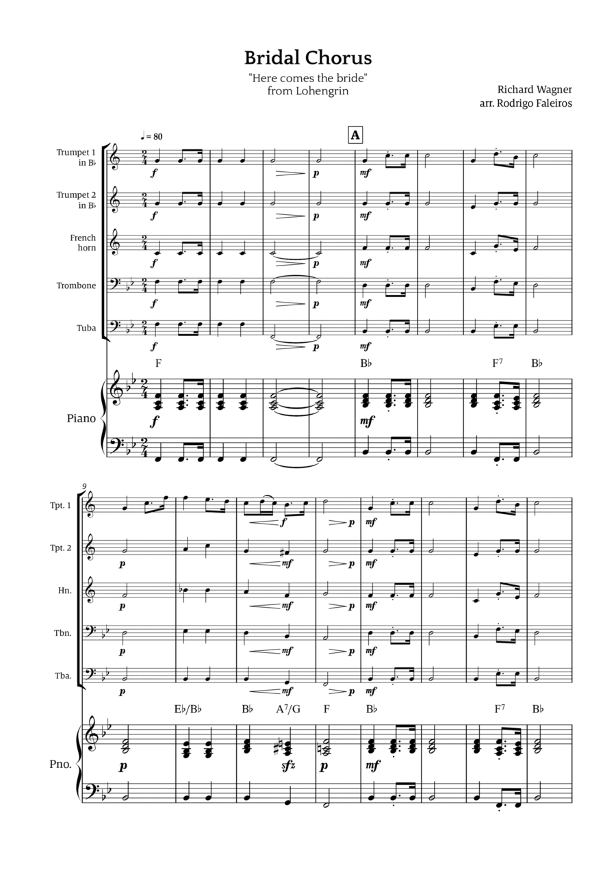 Bridal Chorus (Here Comes The Bride) Brass Quintet scores gallery preview page 1