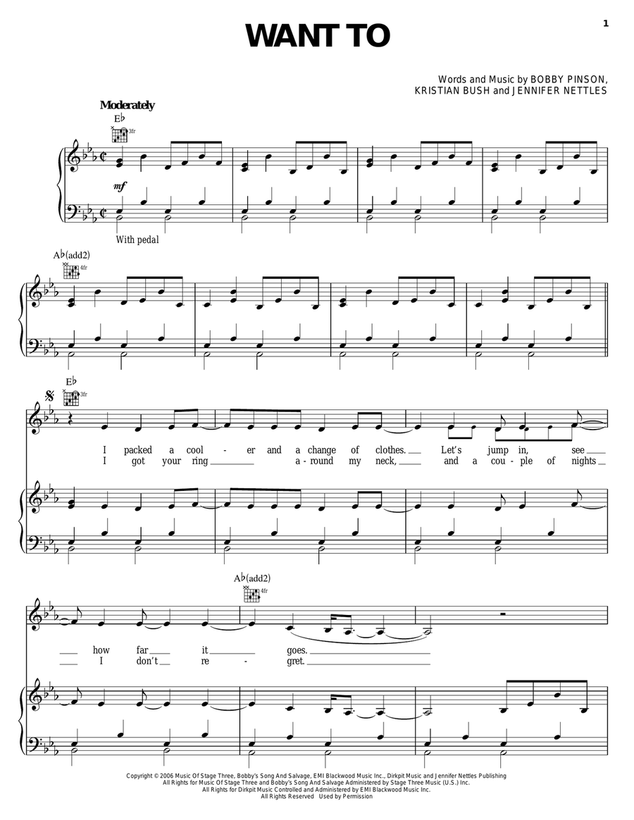 Want To Piano, Vocal, Guitar scores gallery preview page 1