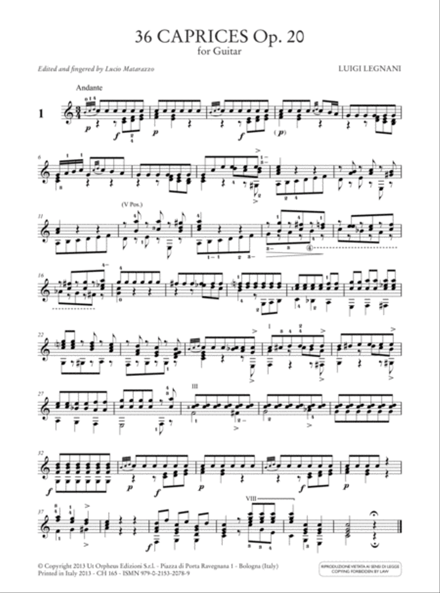 36 Caprices Op. 20 for Guitar. Foreword by Angelo Gilardino Acoustic Guitar scores gallery preview page 2