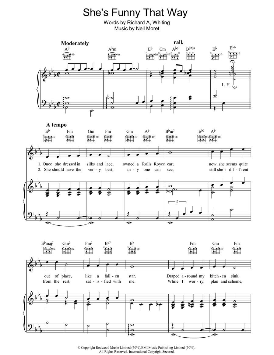 She's Funny That Way Piano, Vocal, Guitar scores gallery preview page 1