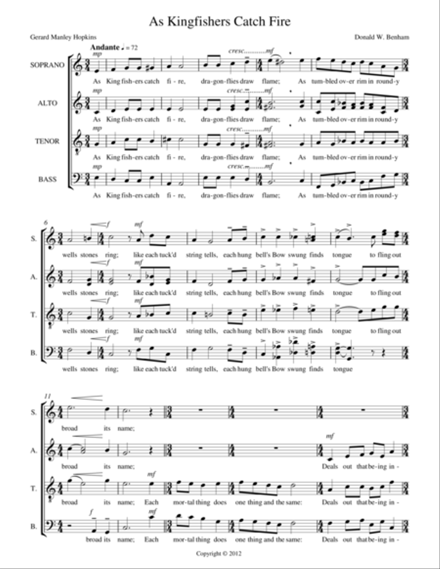 As Kingfishers Catch Fire A Cappella scores gallery preview page 1
