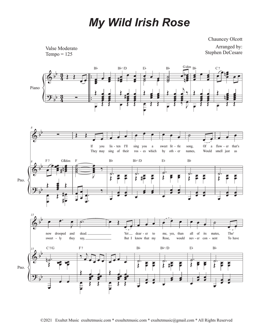 My Wild Irish Rose (Unison choir) Unison Choir scores gallery preview page 1