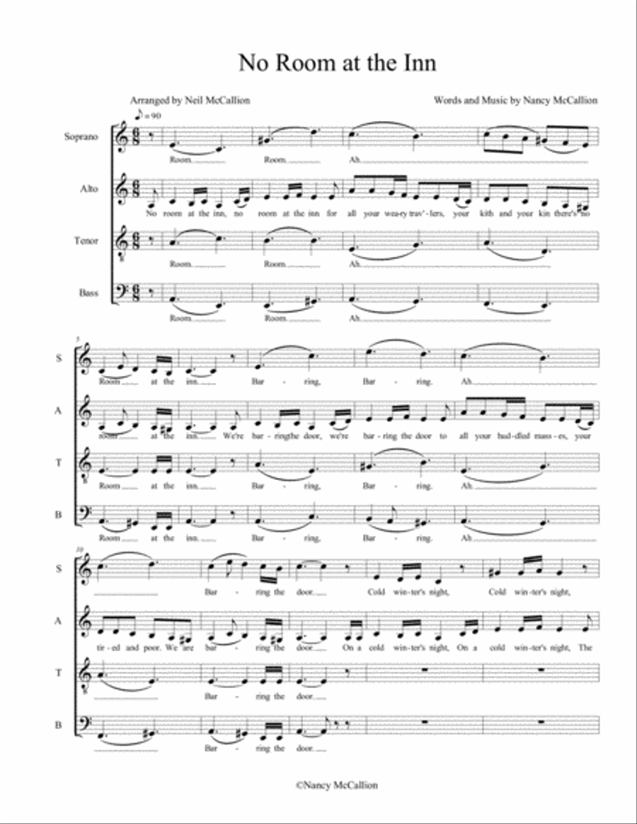 No Room at the Inn 4-Part scores gallery preview page 1