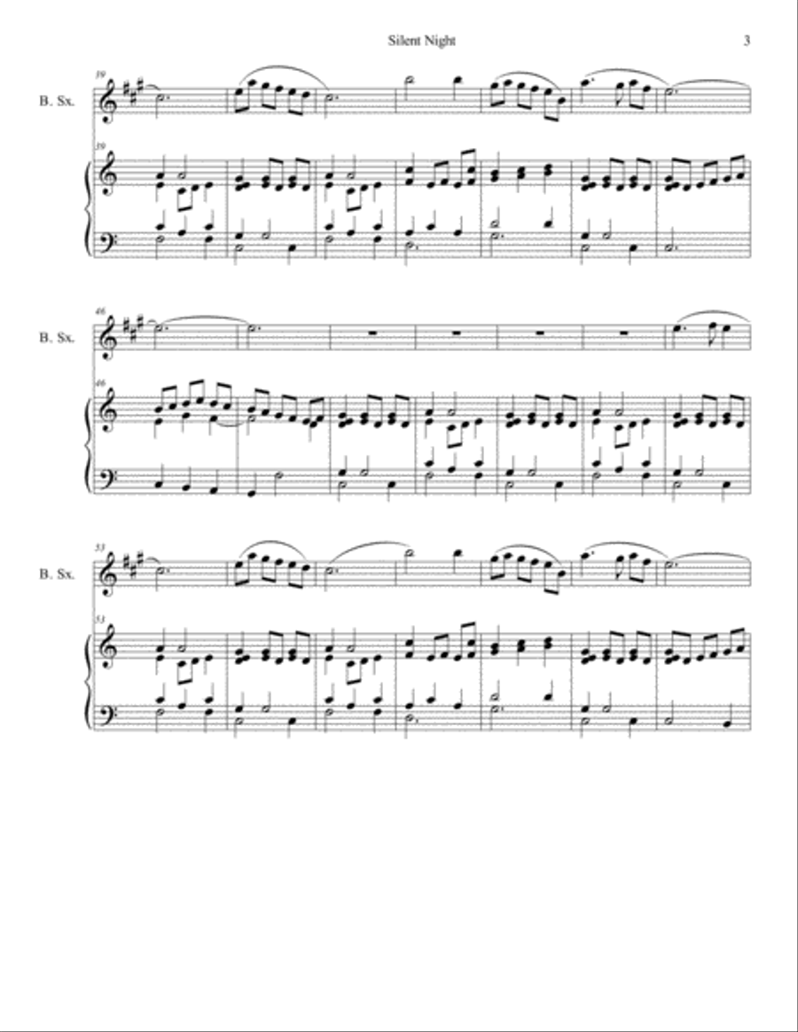 Silent Night for Baritone Sax and Piano Baritone Saxophone scores gallery preview page 3