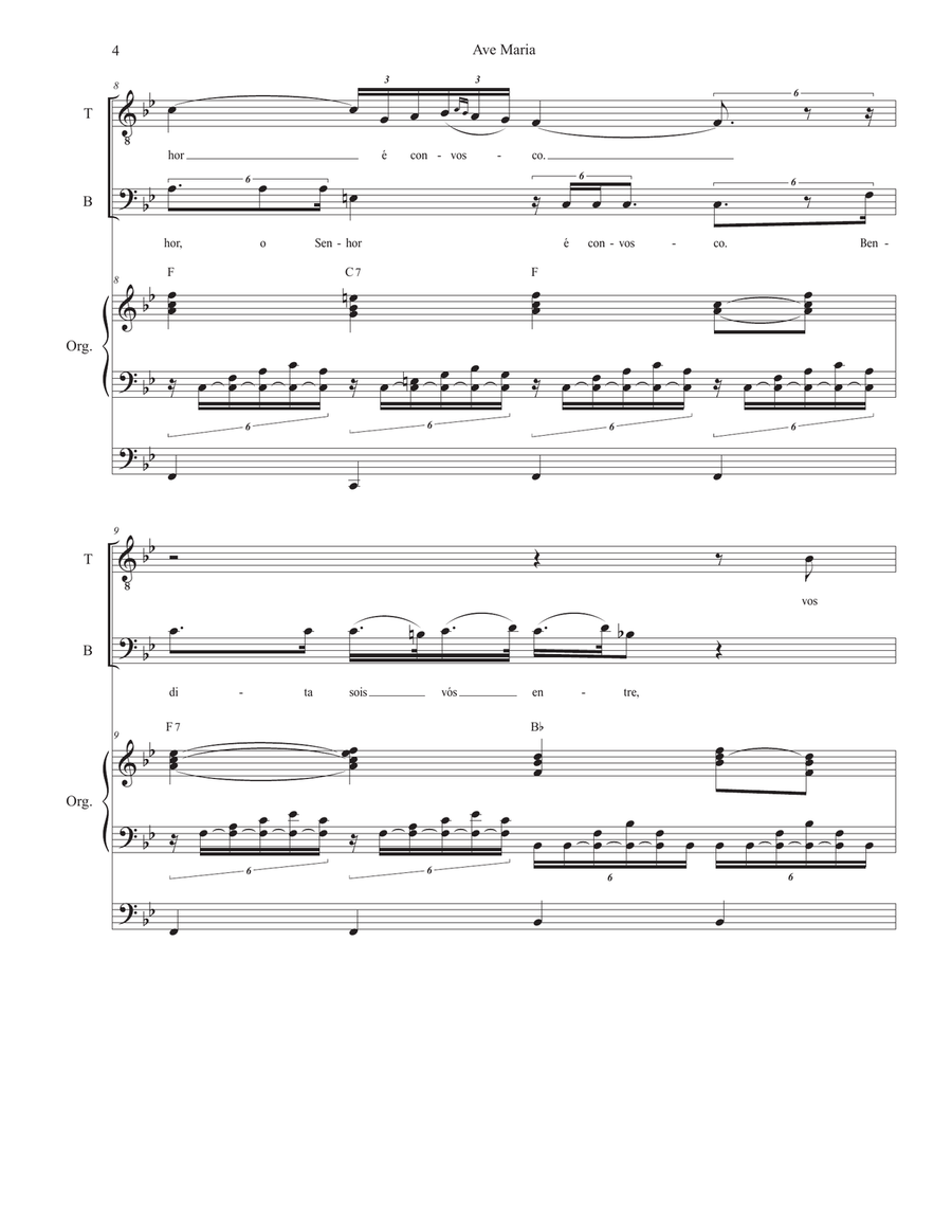 Ave Maria (Portuguese Lyrics - Duet for Tenor & Bass Solo - High Key - Organ Accompaniment) Bass Voice scores gallery preview page 5