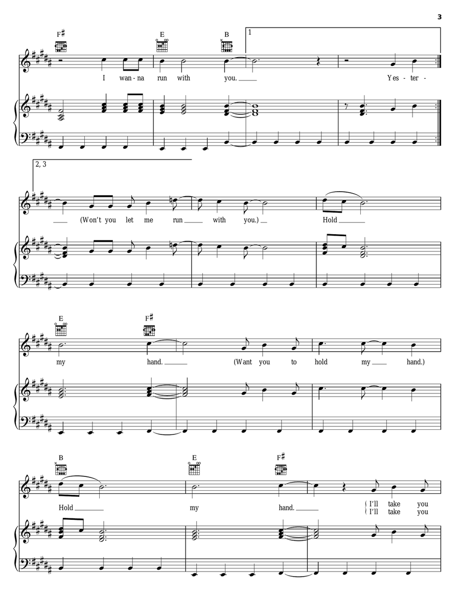 Hold My Hand Piano, Vocal, Guitar scores gallery preview page 3