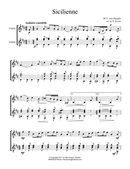 Sicilienne (D major) for violin and guitar image number null