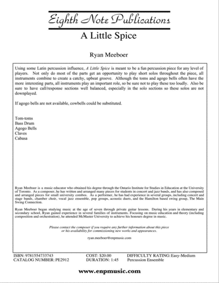 A Little Spice: Score Percussion Ensemble scores gallery preview page 1