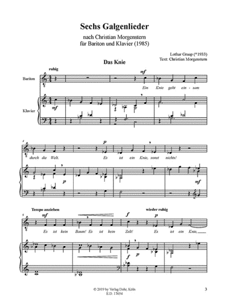 Sechs Galgenlieder für Bariton und Klavier (1985) (nach Gedichten von Christian Morgenstern)