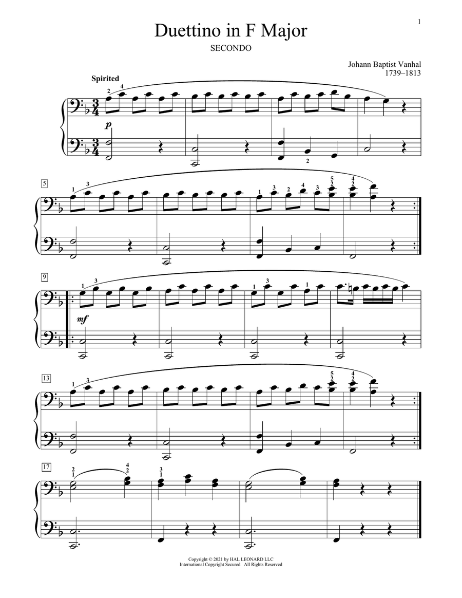 Duettino In F Major Piano Duet scores gallery preview page 1