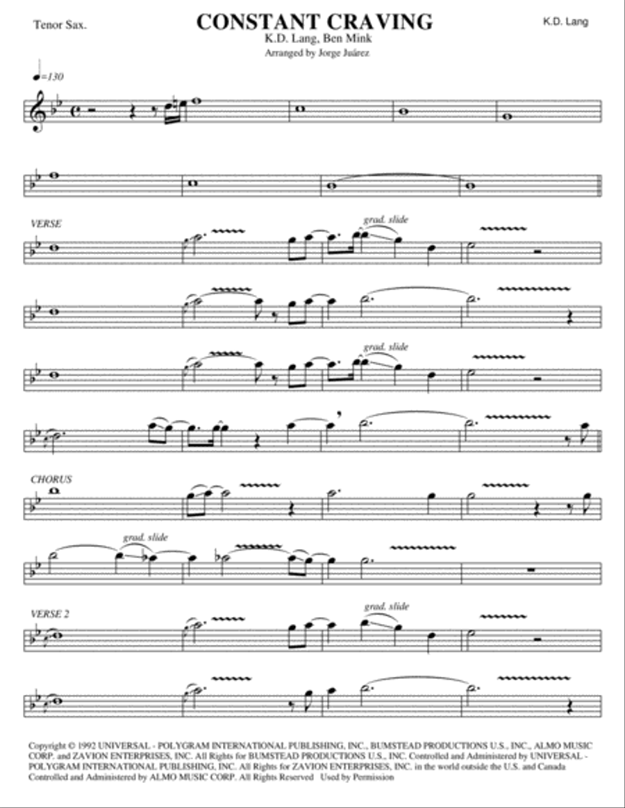 Constant Craving Constant Craving Tenor Saxophone scores gallery preview page 1