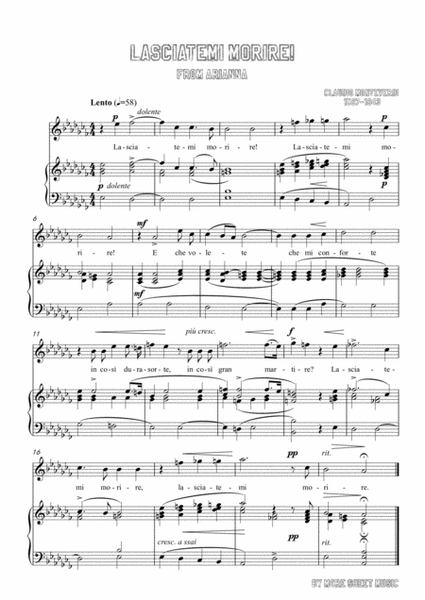 Monteverdi-Lasciatemi morire! in a flat minor,for Voice and Piano image number null