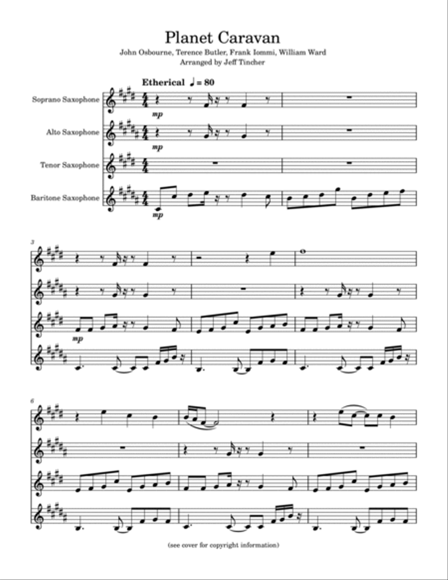 Planet Caravan Saxophone Quartet scores gallery preview page 2