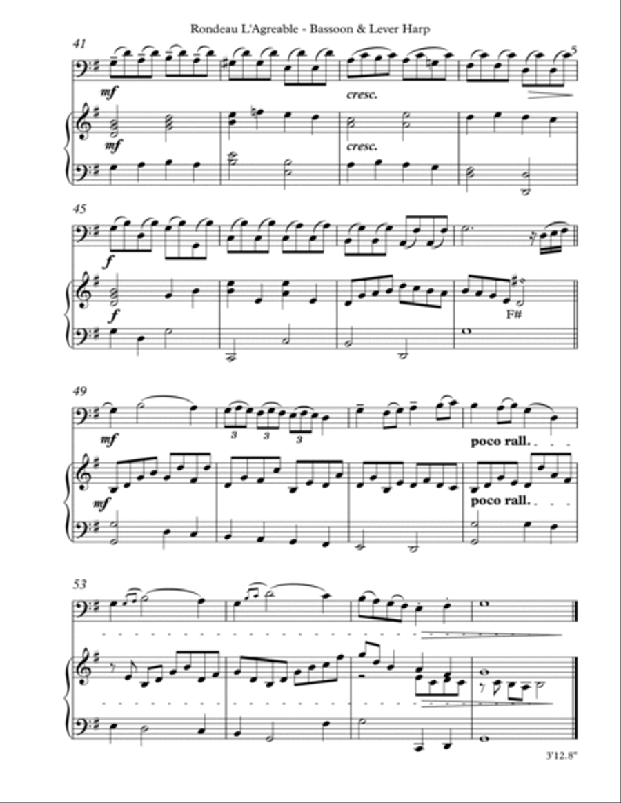 Rondeau L’Agreable, Duet for Bassoon & Lever Harp
