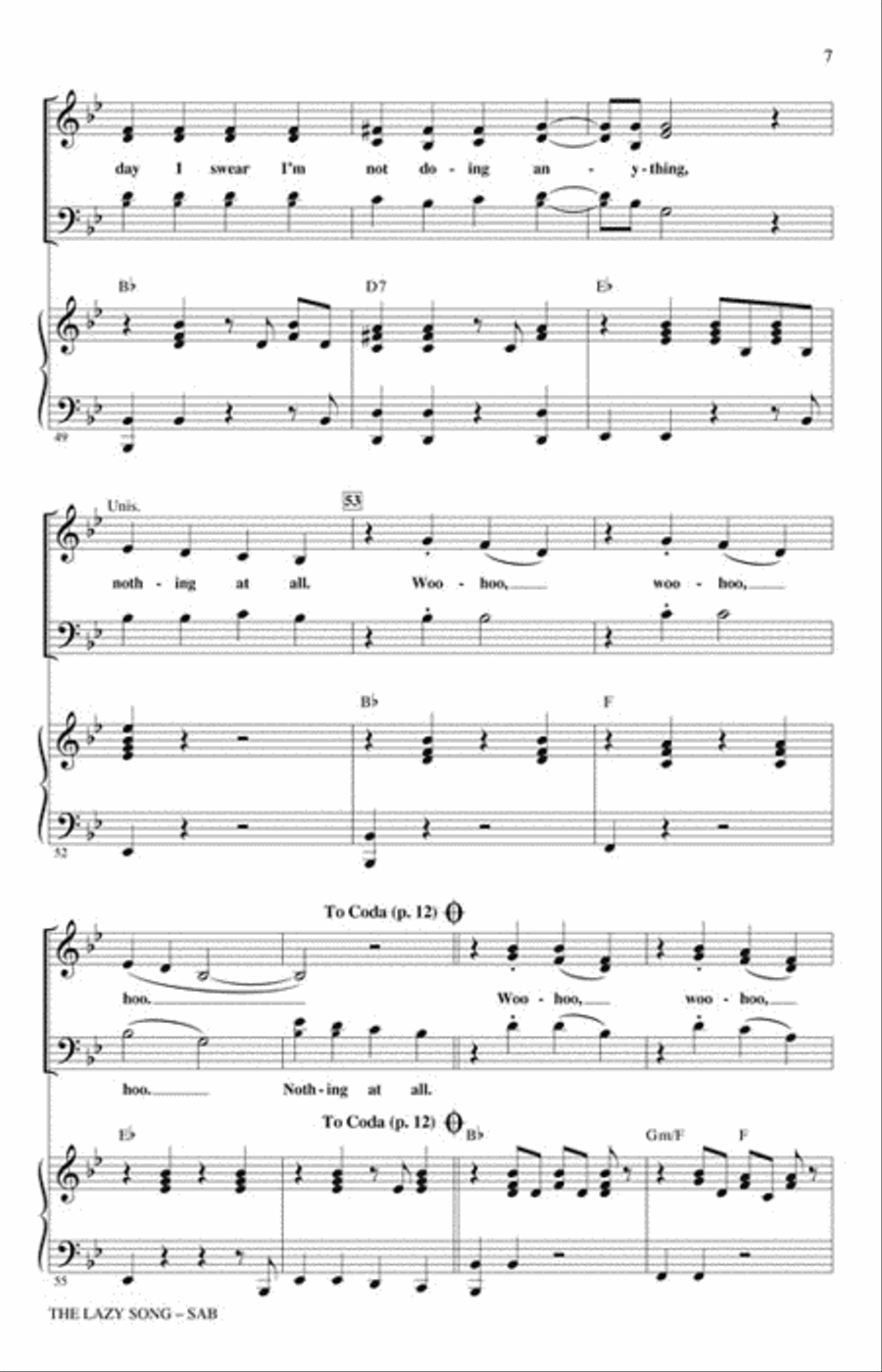 The Lazy Song 3-Part scores gallery preview page 3