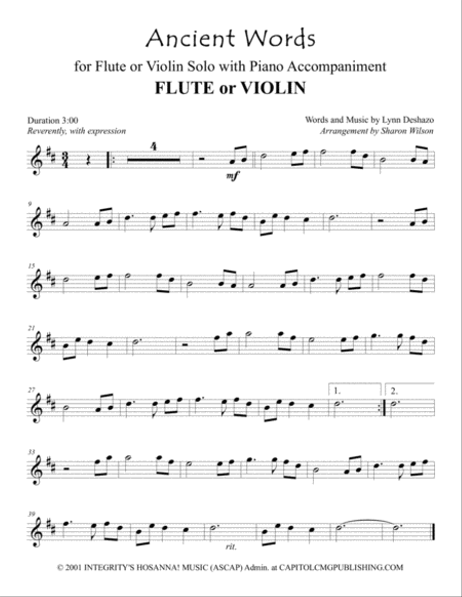 Ancient Words Violin Solo scores gallery preview page 1