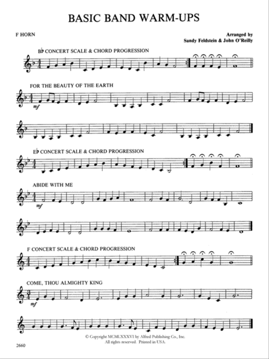 Basic Band Warm-ups: 1st F Horn Concert Band scores gallery preview page 1