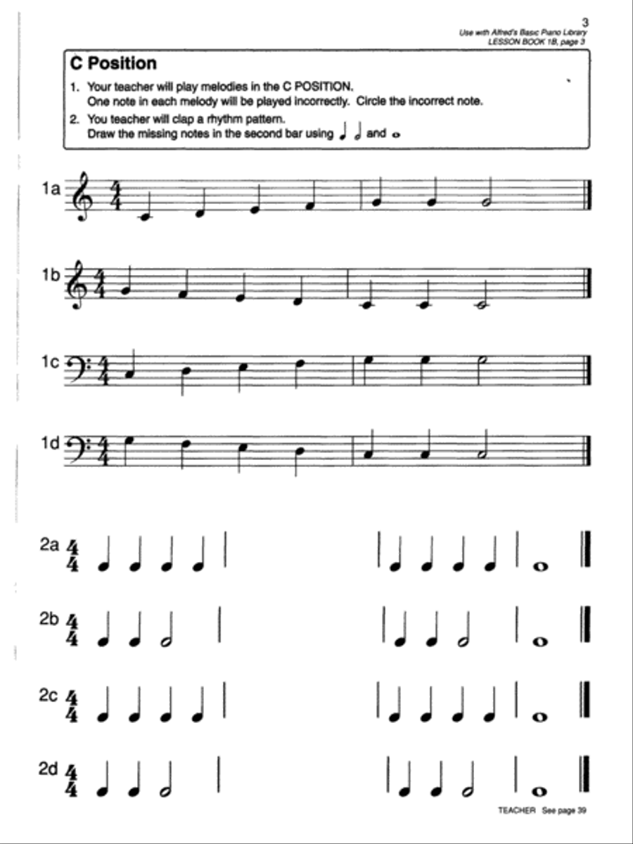 Alfred's Basic Piano Library: Universal Edition Ear Training Book 1B Piano Method scores gallery preview page 2