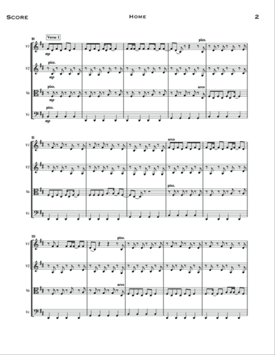 Home (arr. Mary Bichner) - Full Score String Quartet scores gallery preview page 2