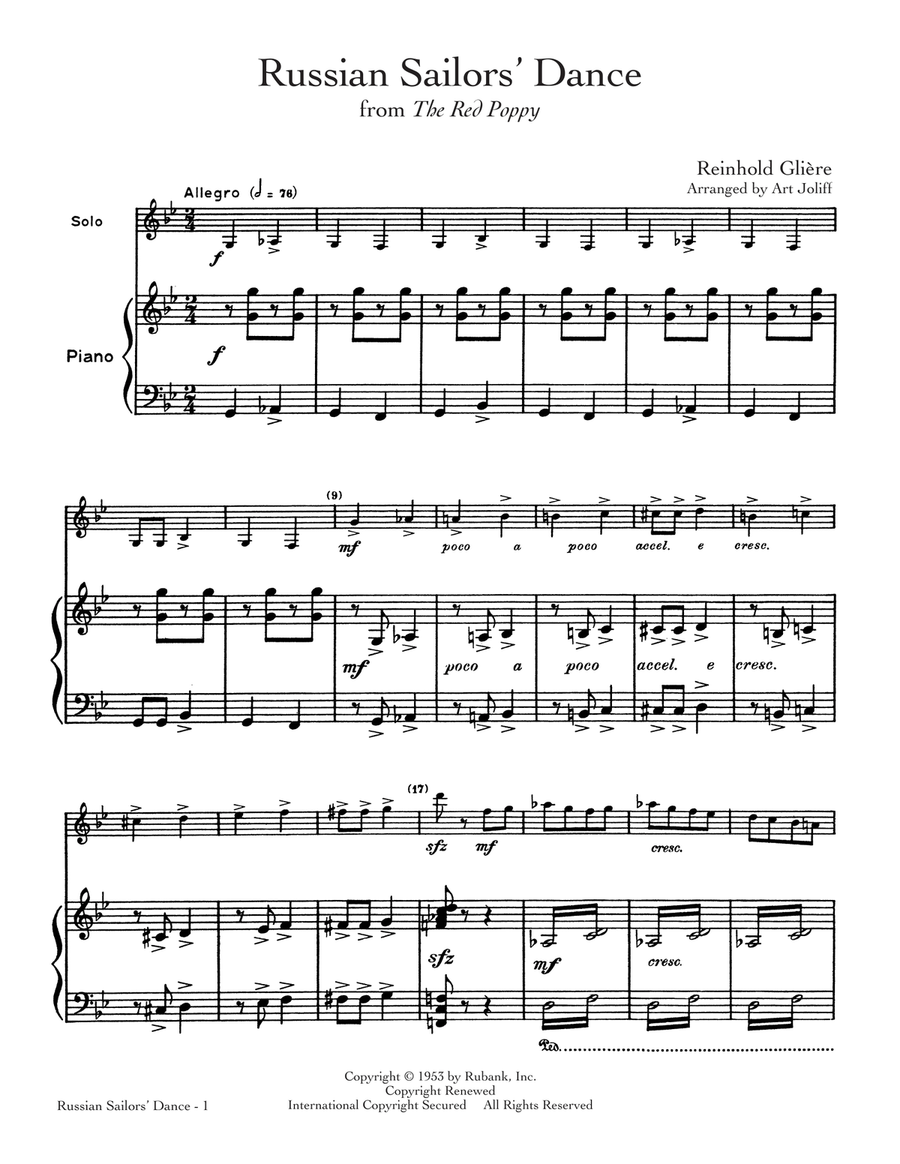 Russian Sailors' Dance Clarinet Solo scores gallery preview page 1